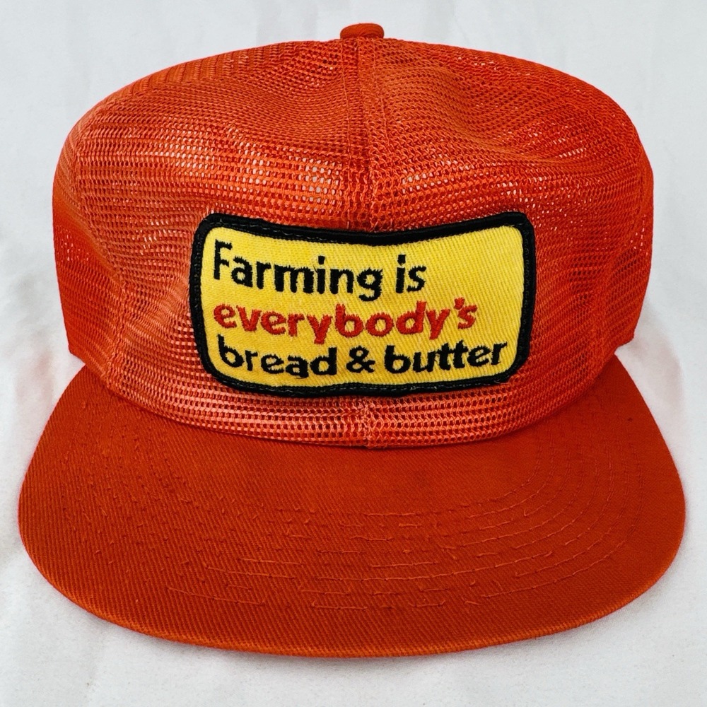 Vintage 80s Farming Is Everybody's Bread Butter Hat K-Brand All Mesh USA